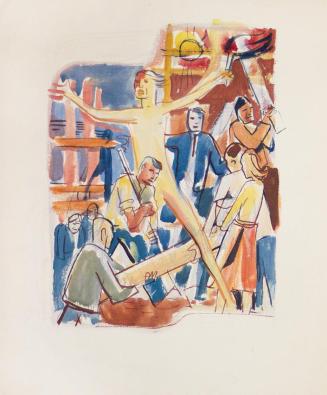 Otto Rudolf Schatz, Freskenentwurf mit Fackelträger, um 1949, Gouache, Bleistift auf Papier, Bl ...