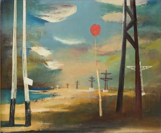 Otto Rudolf Schatz, Küstenlandschaft mit Telegrafenmasten, um 1938, Öl auf Leinwand, 50,2 × 60  ...