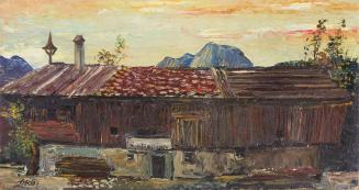 Otto Rudolf Schatz, Bauernhaus im Salzkammergut, um 1948, Öl auf Holz, 26,3 × 49 cm, Privatbesi ...