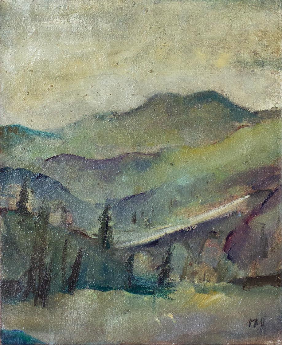 Otto Rudolf Schatz, Mödlinger Landschaft mit Viadukt, um 1924, Öl auf Karton, 36,5 × 29,5 cm, P ...