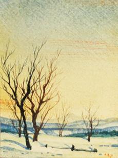 Otto Rudolf Schatz, Sonnige Winterlandschaft, 1938/39, Kaseintempera,  Japanlack auf Holz, 5 ×  ...