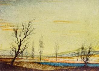 Otto Rudolf Schatz, See im Gebirge am Abend, 1938/39, Kaseintempera,  Japanlack auf Holz, 5 × 6 ...