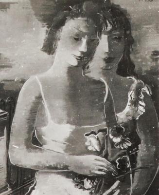 Otto Rudolf Schatz, Zwei junge Frauen im Hemd mit Blumen, um 1937, Tempera auf Papier, Unbekann ...
