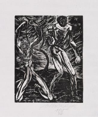 Otto Rudolf Schatz, Zwei Männer vor einem Baum, 1920, Holzschnitt, Blattmaße: 60,4 × 46,8 cm, S ...