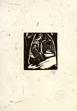 Otto Rudolf Schatz, Liebespaar im nächtlichen Park, 1930, Holzschnitt auf Büttenpapier, Blattma ...