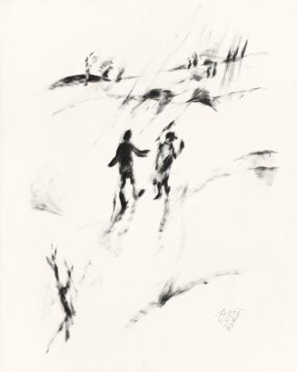 Otto Rudolf Schatz, Begegnung bei Sonnenaufgang, 1923, Druckerschwärze auf Papier, 66 × 50 cm,  ...