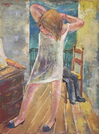 Otto Rudolf Schatz, Mädchen beim Ankleiden vor dem Balkon, um 1946, Öl auf Leinwand, 80 × 66 cm ...