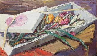 Otto Rudolf Schatz, Tisch mit Blumenschachtel, um 1947, Öl auf Leinwand, 56 × 96 cm, Privatbesi ...