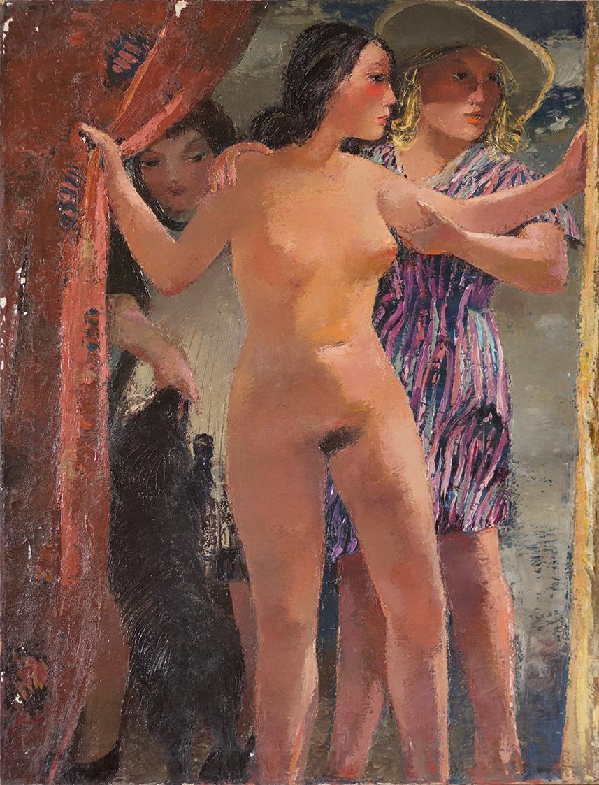 Otto Rudolf Schatz, Bei der Ankleide, um 1947, Öl auf Leinwand, 170 × 75 cm, Privatbesitz