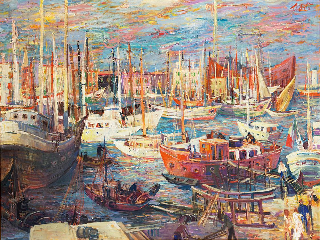 Otto Rudolf Schatz, Hafen von Dubrovnik, um 1955, Öl auf Leinwand, 76 × 100 cm, Privatbesitz