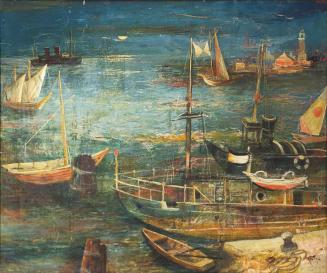 Otto Rudolf Schatz, Nächtliches Venedig mit Schiffen, um 1938, Öl auf Leinwand, 55 × 65 cm, Pri ...