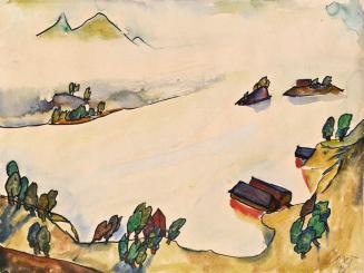Otto Rudolf Schatz, Seenlandschaft im Nebel, 1924, Aquarell auf Papier, 30 × 40 cm, Privatbesit ...