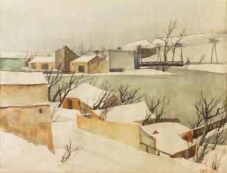 Otto Rudolf Schatz, Winterlandschaft mit Teich, 1929, Aquarell auf Papier, 47 × 53 cm, Privatbe ...