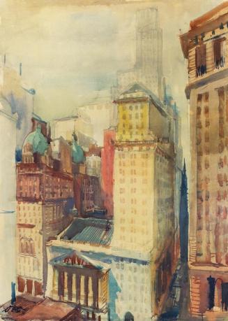 Otto Rudolf Schatz, Federal Hall, Wall Street, New York, 1936, Aquarell auf Papier, 78,5 × 61 c ...