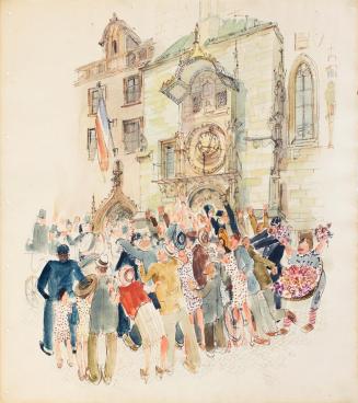 Otto Rudolf Schatz, Hochzeit beim Altstädter Ring, 1944, Aquarell, Feder in Tusche auf Papier,  ...