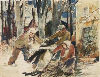 Otto Rudolf Schatz, Brennholzsammler im winterlichen Park, um 1946, Aquarell auf Papier, 39 × 5 ...