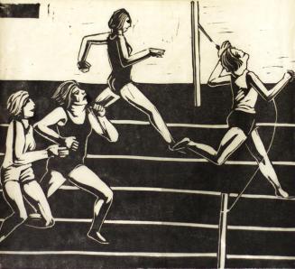 Otto Rudolf Schatz, Leichtathletinnen, 1937, Holzschnitt, Privatbesitz