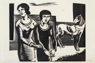 Otto Rudolf Schatz, Zwei Frauen mit Reitpferd, 1927, Holzschnitt, Blattmaße: 22 × 30,9 cm, Priv ...