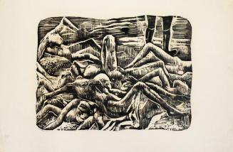 Otto Rudolf Schatz, Totenlager, 1945, Holzschnitt, Blattmaße: 42,8 × 55,7 cm, Privatbesitz Wien