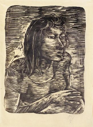 Otto Rudolf Schatz, Halbfigur einer jungen Frau mit langem Haar, 1947, Holzschnitt, Blattmaße:  ...