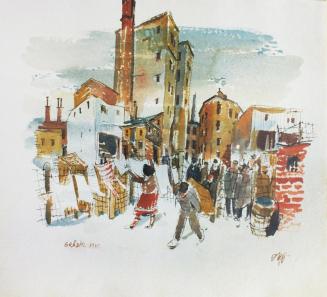 Otto Rudolf Schatz, KZ Gräditz, 1945, Aquarell auf Papier, 34,1 × 42,7 cm, Unbekannter Besitz