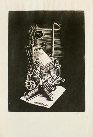 Otto Rudolf Schatz, Setzmaschine, 1926, Holzschnitt, Blattmaße: 34,2 × 23,8 cm, Privatbesitz