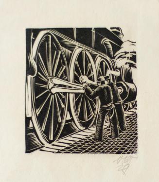 Otto Rudolf Schatz, Maschinisten, 1929, Holzschnitt, Blattmaße: 25,3 × 26 cm, Privatbesitz