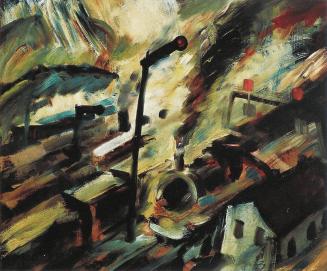 Otto Rudolf Schatz, Bahnhof von Tarvis, 1924, Öl auf Karton, 49,5 × 59,5 cm, Privatbesitz