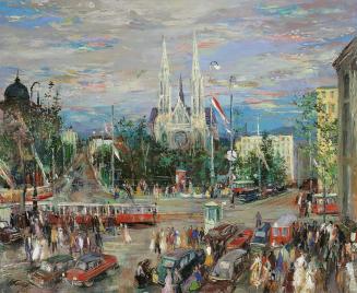 Otto Rudolf Schatz, Blick auf die Votivkirche, um 1950, Öl auf Leinwand, 90,5 × 110,5 cm, Court ...