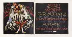 Otto Rudolf Schatz, Zirkus, 1927, Blockbuch, 8 Holzschnitte, 2 Textseiten, handkoloriert auf Ja ...