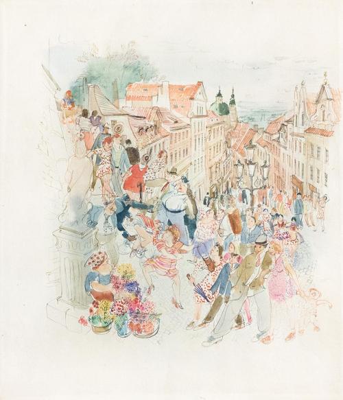 Otto Rudolf Schatz, Kleinseite / Mala Strana – Neruda Gasse / Nerudova, 1944, Feder in Tusche,  ...