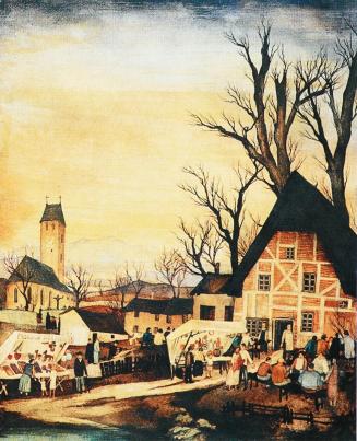 Otto Rudolf Schatz, Kirtag am Land, um 1939, Kaseintempera,  Japanlack auf Holz, 41 × 32,5 cm,  ...