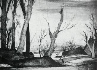 Otto Rudolf Schatz, Waldlandschaft mit Gehöft, um 1939, Kaseintempera,  Japanlack auf Holz, 15  ...