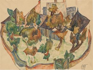 Otto Rudolf Schatz, Garten mit Bäumen, 1922, Öl, Bleistift auf Papier, 33,1 × 41,8 cm, Wien Mus ...