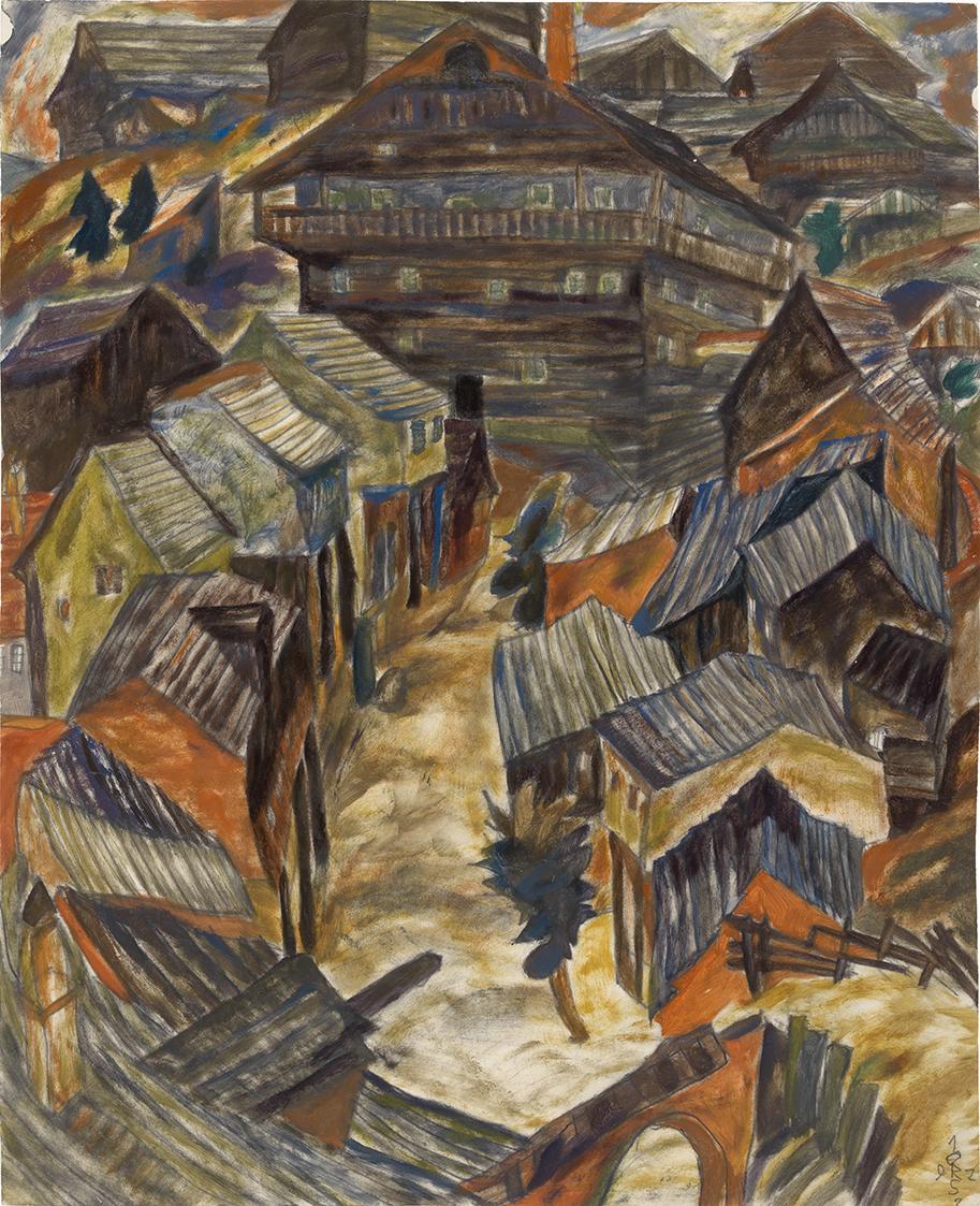 Otto Rudolf Schatz, Dorfstraße, 1922, Öltempera, Bleistift auf Papier, 44,3 × 36,1 cm, Wien Mus ...