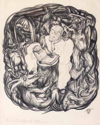 Otto Rudolf Schatz, Hl. Hieronymus im Gehäus, 1923, Bleistift auf Papier, 61 × 47 cm, Privatbes ...