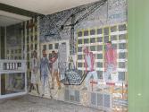 Otto Rudolf Schatz, 2 Mosaike im Eingangsbereich: Hausbau / Brückenbau, 1956, Keramikmosaik, 55 ...