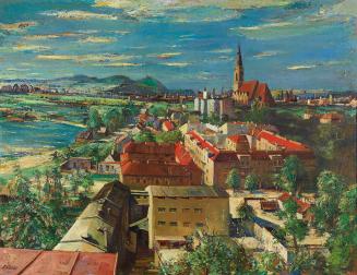 Otto Rudolf Schatz, Floridsdorf von der Krieglmühle aus, 1948, Öl auf Leinwand, 115 × 150 cm, W ...