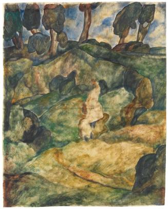 Otto Rudolf Schatz, Hügellandschaft, 1923, Tempera, Bleistift auf Papier, 41,8 × 33,1 cm, Wien  ...
