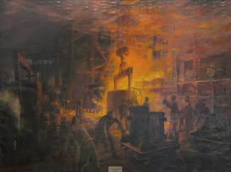 Otto Rudolf Schatz, Stahlwerk Ternitz, 1950, Öl auf Leinwand, 195 × 250 cm, Bundesministerium f ...