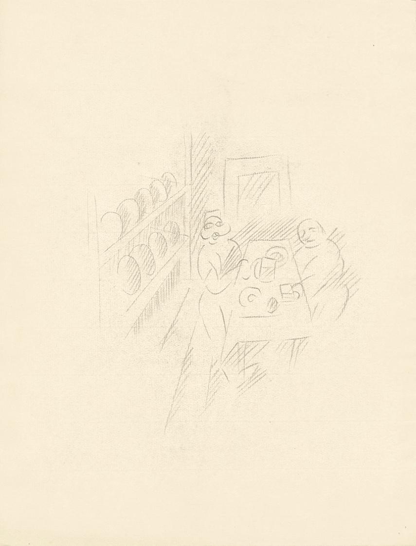 Alfred Wickenburg, Tischszene mit zwei Personen, 1920/1925, Bleistift auf Papier, Blattmaße: 31 ...