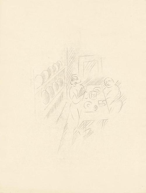 Alfred Wickenburg, Tischszene mit zwei Personen, 1920/1925, Bleistift auf Papier, Blattmaße: 31 ...