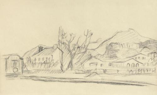 Alfred Wickenburg, Landschaft, 1935/1940, Schwarze Kreide auf Papier, Blattmaße: 28,8 × 43,5 cm ...