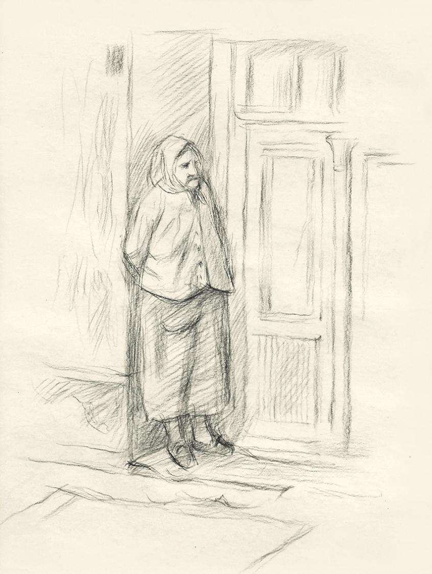 Alfred Wickenburg, Grazer Hausmeisterin, nach 1930, Kohle auf Papier, Blattmaße: 46,7 × 36 cm,  ...