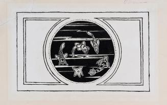 Alfred Wickenburg, Dekorationsentwurf mit Fischen, 1922, Tusche auf Papier, Blattmaße: 14,9 × 2 ...