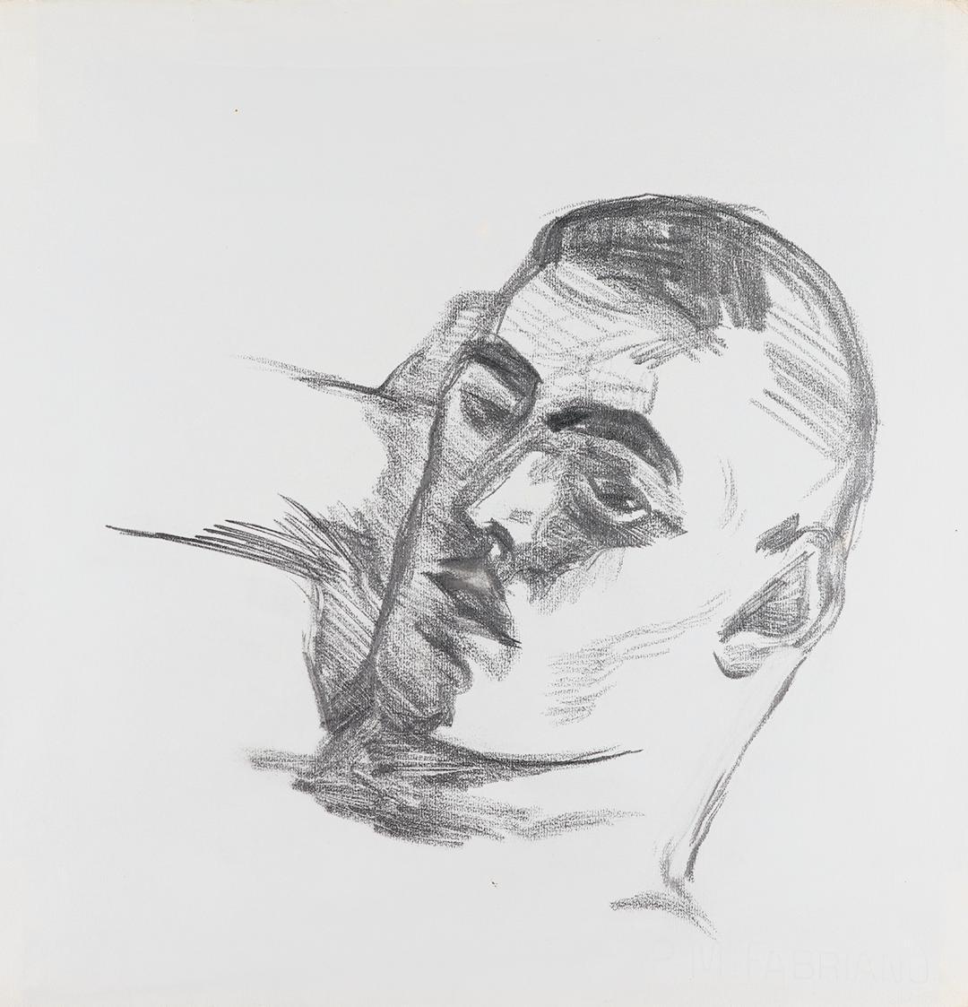 Alfred Wickenburg, Männlicher Kopf, 1922, Graphit auf Papier, Blattmaße: 35,7 × 33,9 cm, Privat ...