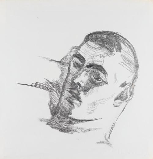 Alfred Wickenburg, Männlicher Kopf, 1922, Graphit auf Papier, Blattmaße: 35,7 × 33,9 cm, Privat ...