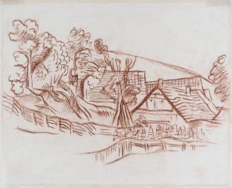 Alfred Wickenburg, Bauernhäuser in Gaisthal, 1932, Rötel auf Papier, Blattmaße: 24 × 29,7 cm, N ...