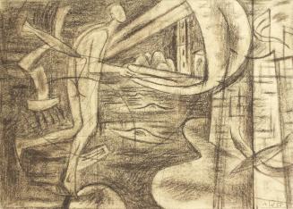Alfred Wickenburg, Dogana del Mare, 1955, Braune Kreide auf Papier, Blattmaße: 44,9 × 58,4 cm,  ...