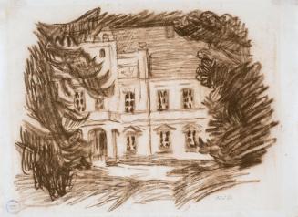 Alfred Wickenburg, Gartenfront eines Herrenhauses, 1934, Umbrastift auf Papier, Blattmaße: 25,5 ...